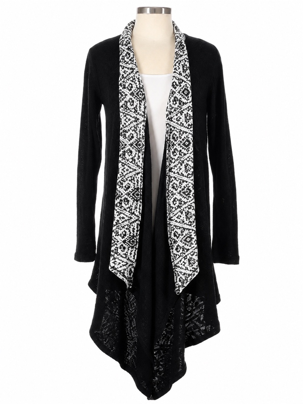 Ecote Urban Outfitters Charcoal & White Boho Waterfall Cardigan Sweater S